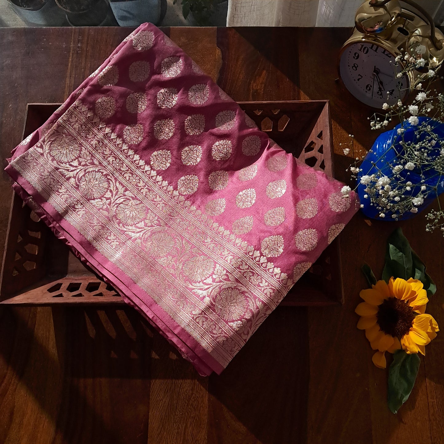 Pastel Mauve Banarasee Katan Silk Saree
