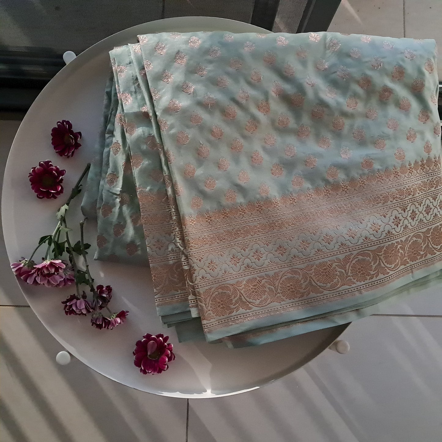 Mint Green Pastel Banarasee Katan Silk