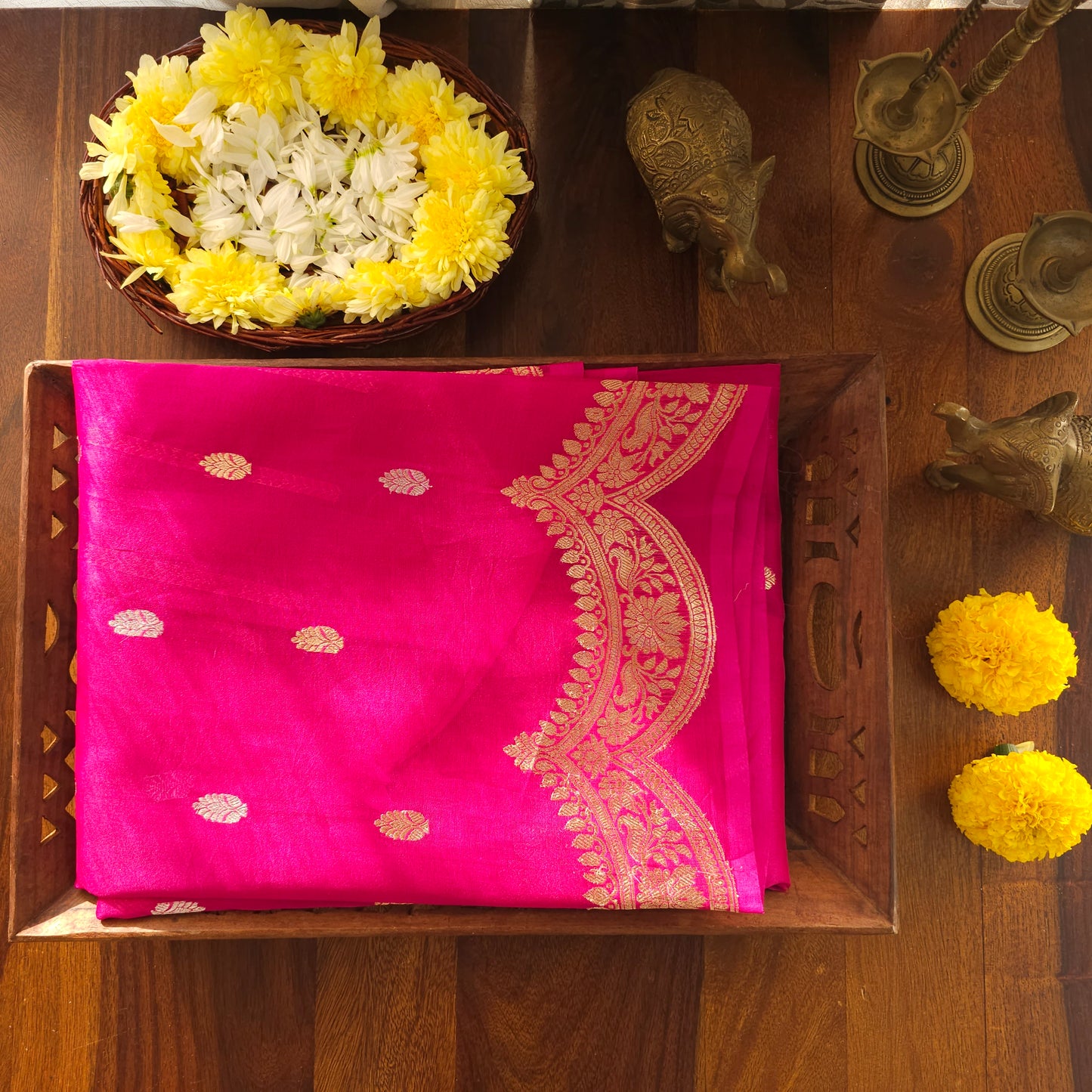 Rani Pink Pure Tissue Banaras Saree