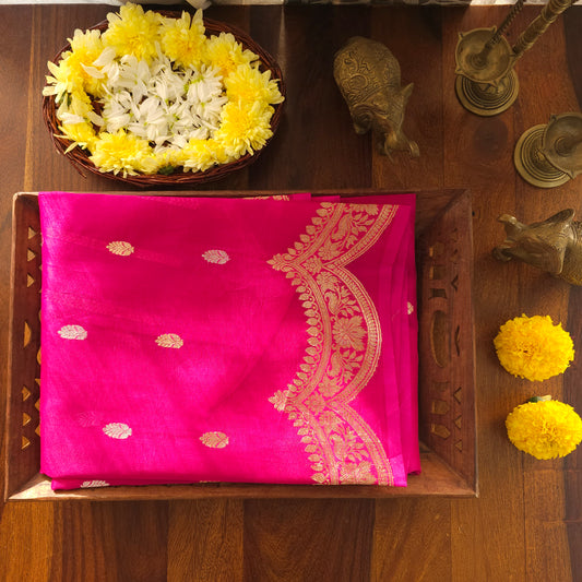 Rani Pink Pure Tissue Banaras Saree