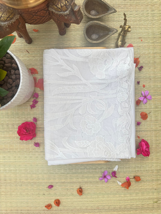 White Embroidered pure Organza Saree